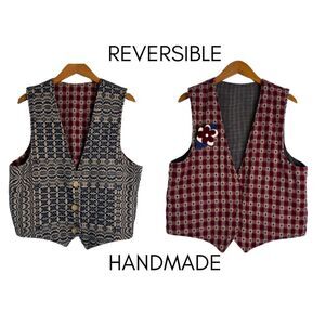 Reversible Handmade Vest Southwestern Western Country Rodeo Quirky Size MD/LG